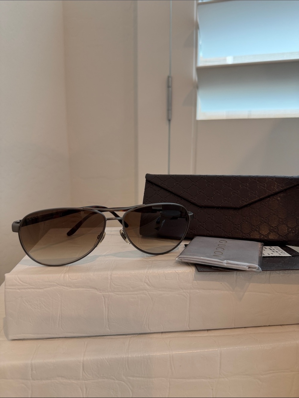 New Gucci 2241/F/S Unisex Gunmetal w/ Tortoise Arms Brown Gradient Sunglasses